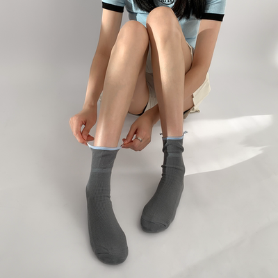 taobao agent 夜间教习室袜子女秋季中筒纯色开叉堆堆袜日系小众复古灰色短筒袜