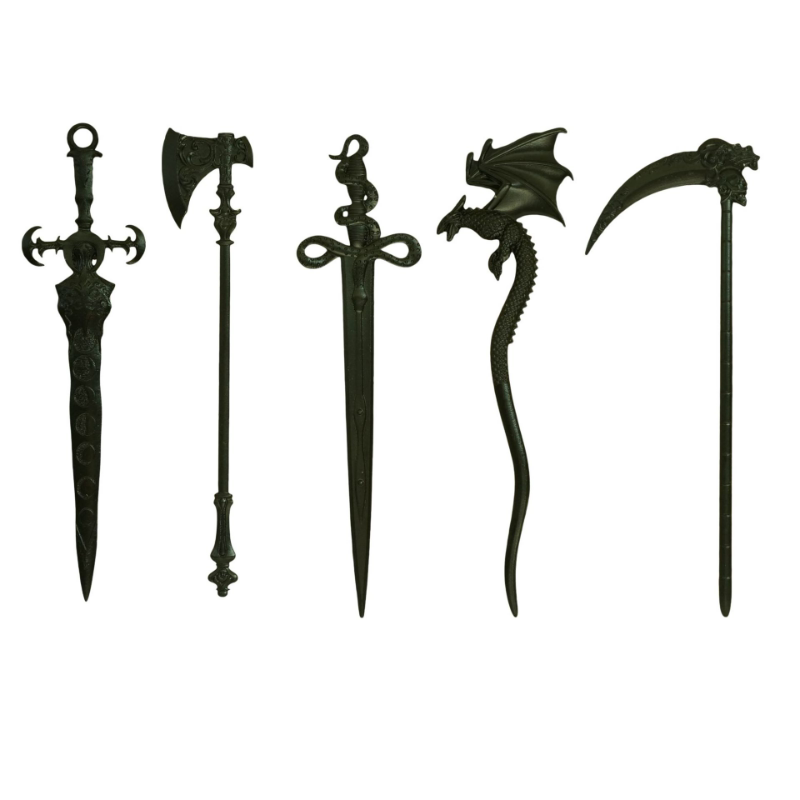 Gothic style, dark style, axe sword, samurai cross sword, weapon sword, hairpin, hair ornament, women's headdress