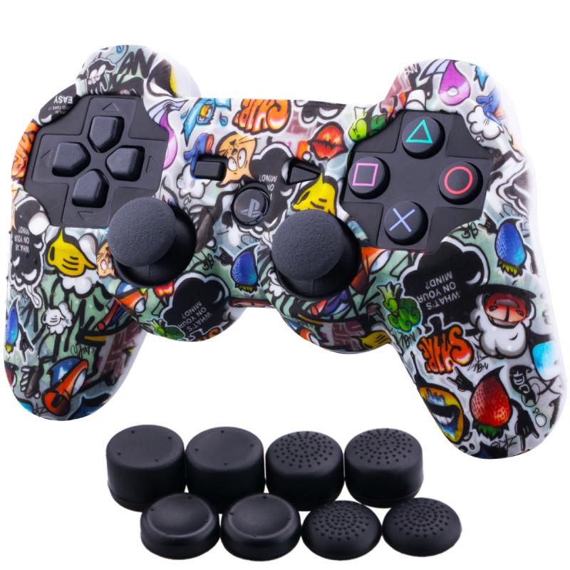 Новый продукт - силиконовый чехол для ручки PS3, защитный чехол для беспроводной проводной ручки, печать с переносом воды, нескользящий, высокий и низкий поворотный колпачок, многоцветный