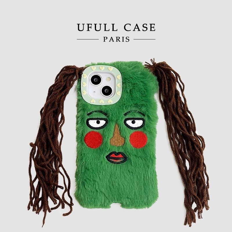 Plush, quirky green case for Apple 16 Pro, Vivo, Huawei Nova 14, Honor X70, Xiaomi 15, Redmi Note 14 Pro, V70S, Reno14, OPPO A5X