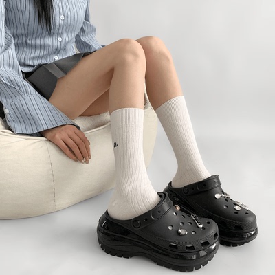taobao agent 夜间教习室白色袜子女秋学院风jk竖纹字母刺绣中筒袜百搭灰色长袜