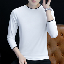 White t-shirt men's long sleeved inner layer with pure cotton spring and autumn new round neck bottom sweater slim fit casual minimalist thin hoodie