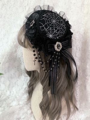 taobao agent 原创手作Lolita哥特搞死万圣节洛丽塔百搭蜘蛛网扁帽礼帽头饰发饰