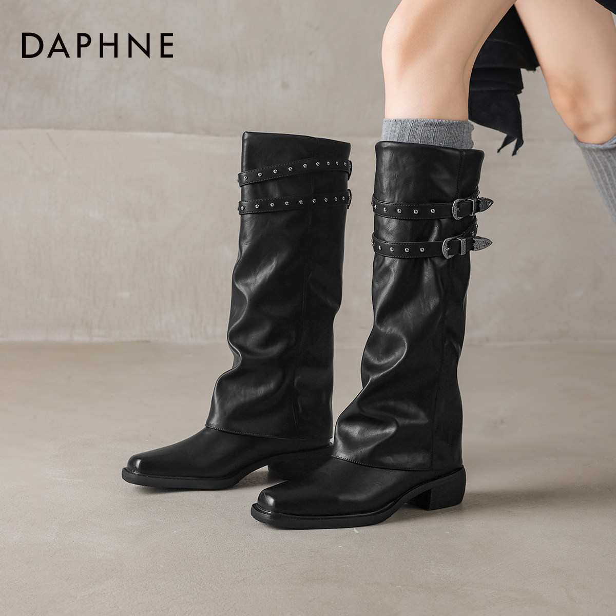 Черные сапоги Daphne, женские рыцарские сапоги, сапоги-брюки с острым носком, новинка 2026 года, осенние джинсовые сапоги в западном стиле на высоком каблуке