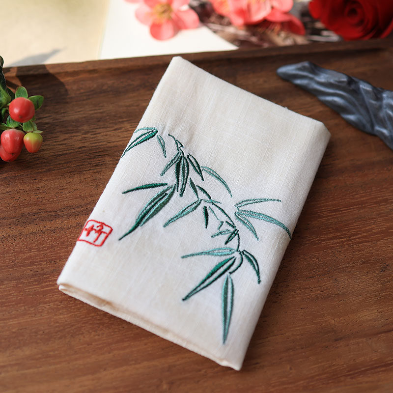 LNPL【Plum Blossom, Orchid, Bamboo, Chrysanthemum】Pure Cotton Handkerchief for Women with Ancient Style Embroidery for Men...