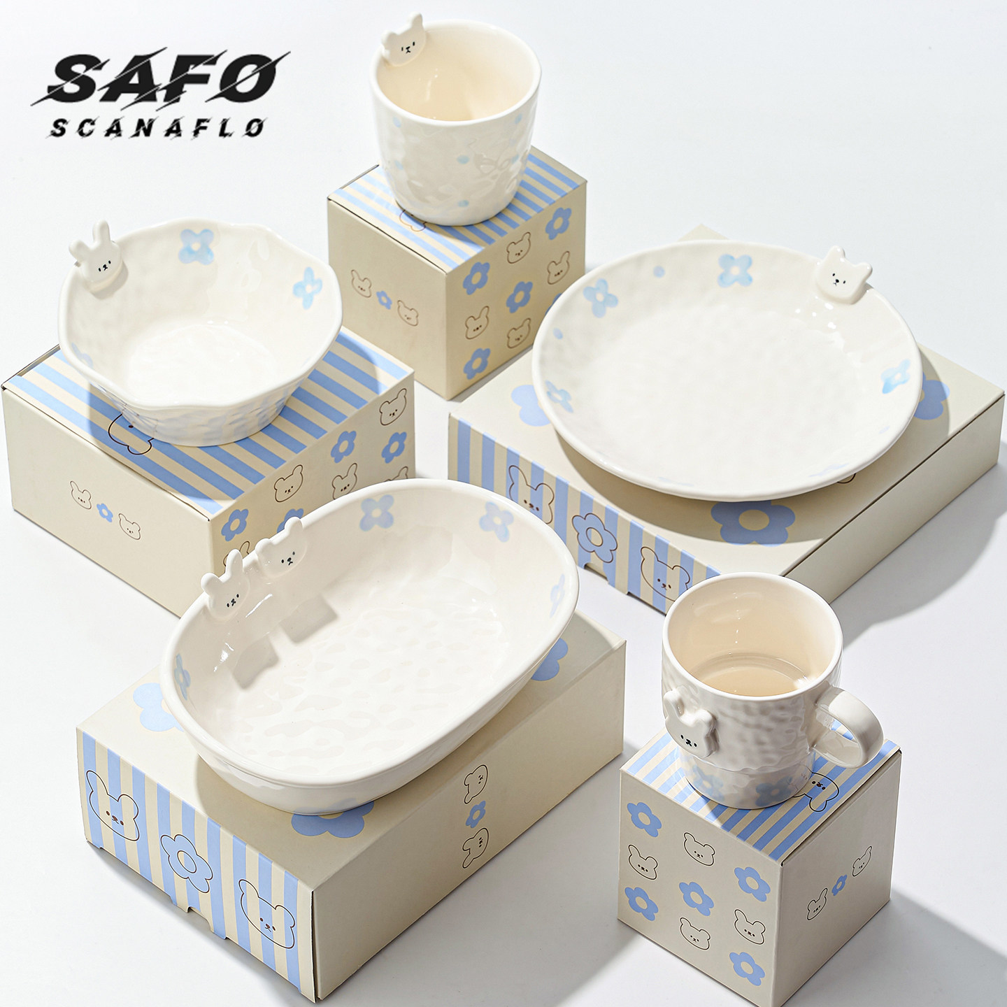 SAFO Mood Bunny Подглазурная цветная посуда на одну персону, Обеденная тарелка, Посуда для дома, Керамическая Подарочная коробка, милая миска для риса, Завтрак