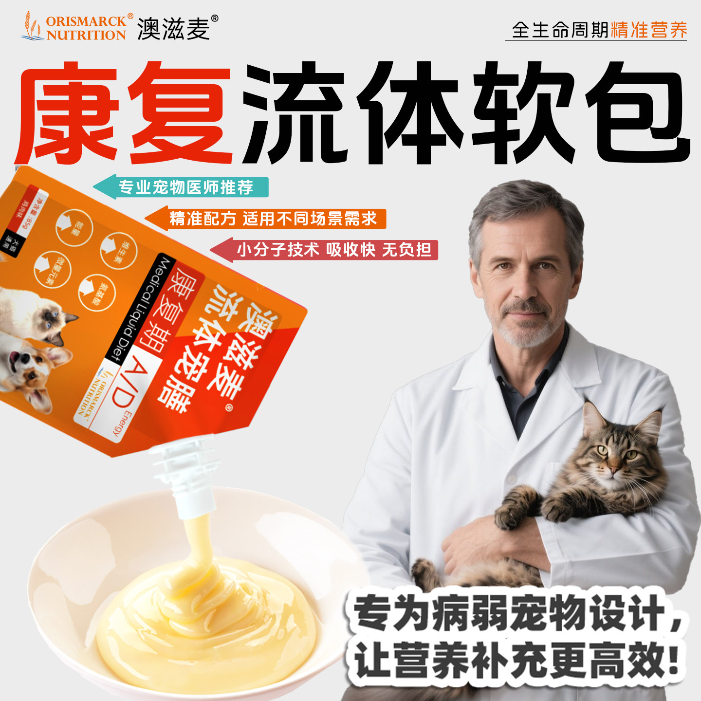 Влажный корм Aozimai AD Cat Rice для кошек, Основной корм для кошек, Жидкий корм в мягкой упаковке, предназначенный для послеродового стоматита, для реабилитации кошек