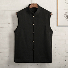 New Chinese style men's sleeveless camisole vest stand up collar Chinese Tang style vest ethnic style men's jacket by Tian |