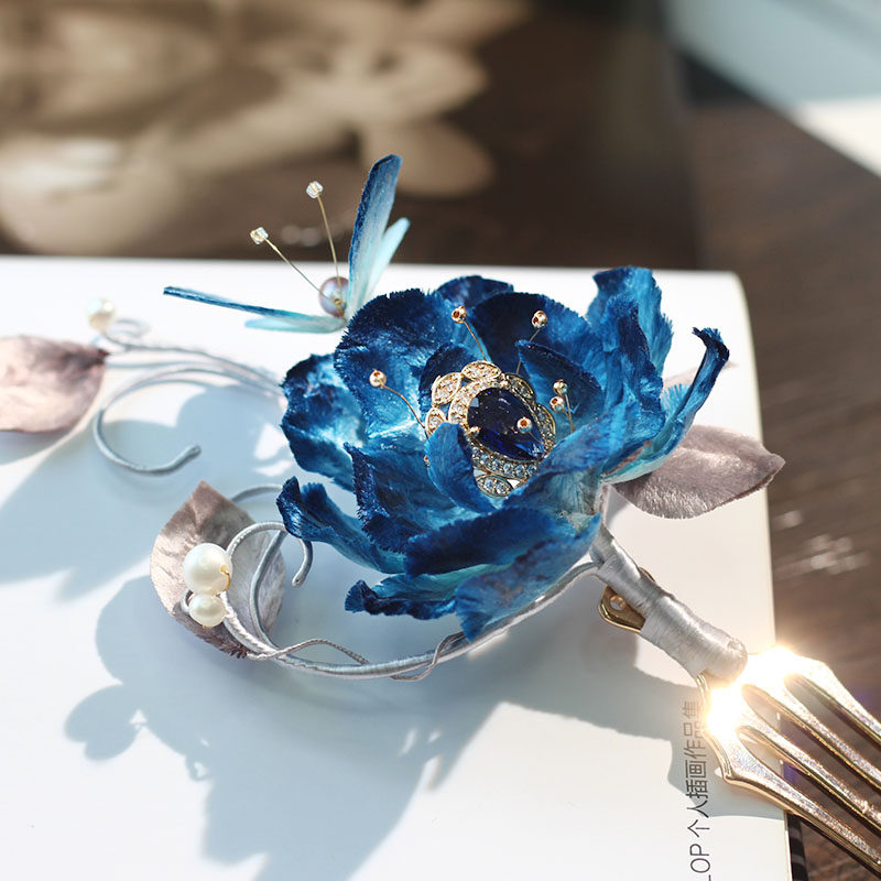 Заколка для волос Sensen's Blue Blue Monroe Нематериальное культурное наследие бархатный цветок заколка-гребень элитный подарок Новый китайский стиль древние аксессуары для волос cheongsam