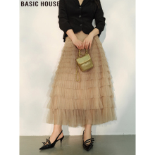 Basic House/Baijiahao Pengpeng Cake Half Skirt Celebrity Princess Slimming High Waist Mesh Long Skirt Women's Spring