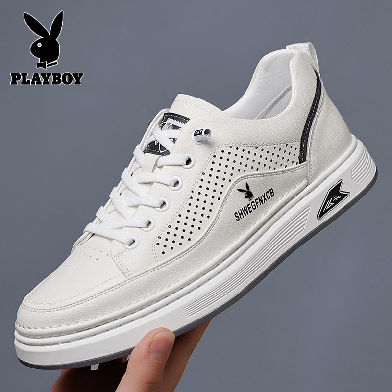 Мужская обувь Playboy; кроссовки; летние дышащие кожаные сандалии с полой подошвой; повседневная спортивная белая обувь на мягкой подошве; обувь с отверстиями
