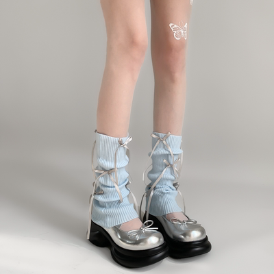 taobao agent 夜间教习室袜套秋冬款蝴蝶结芭蕾风jk小腿套中筒洛丽塔堆堆袜子女