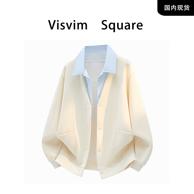 【品牌现货】VISVIM SQUARE  秋冬新款假两件衬衫领休闲卫衣男士