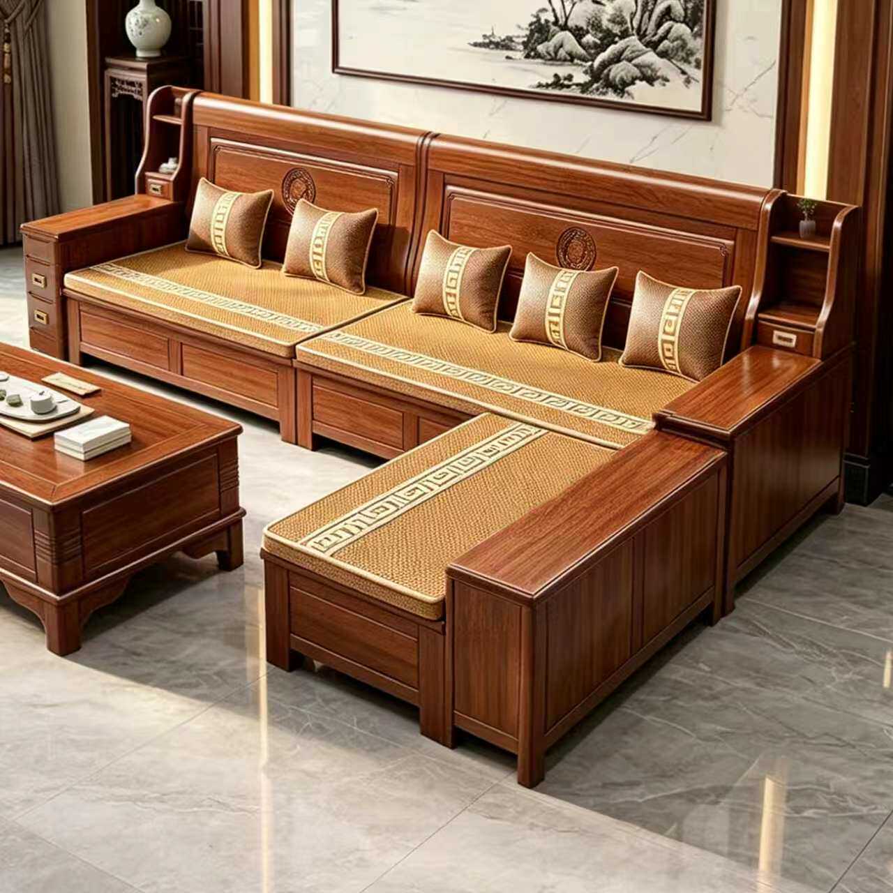 Палисандр, комбинированный диван из массива дерева, шезлонг, угловое хранилище, антикварная резная вилла, новая мебель для гостиной в китайском стиле