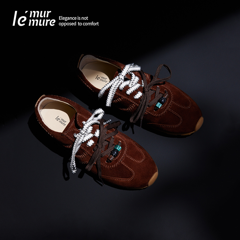 Тренировочные ботинки Forrest из бархатной замши на тонкой подошве с двойными шнурками, расшитыми бисером, в стиле ретро Le'murmure 