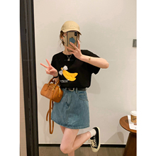 Love Devil Fish Black Printed Short Sleeve Round Neck T-shirt for Women's 2024 Summer New Korean Casual Loose Top