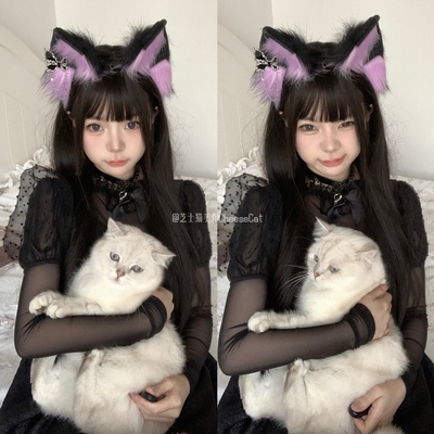 taobao agent 【芝士猫】万圣节暗黑蝴蝶少女辣妹亚文化小物头饰仿真兽耳发箍