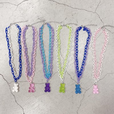 taobao agent 珠珠家日本日系地雷系y2k甜酷小熊吊坠马卡龙色链条项链多巴胺6色
