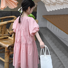 Korean children's clothing 2024 summer children's bubble sleeve dress, girl's Mori style sweet princess dress, little girl dress