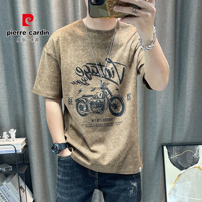 Pierre Cardin short sleeved T-shirt for men in summer 2026, new men's printed pure cotton casual half sleeved T-shirt top