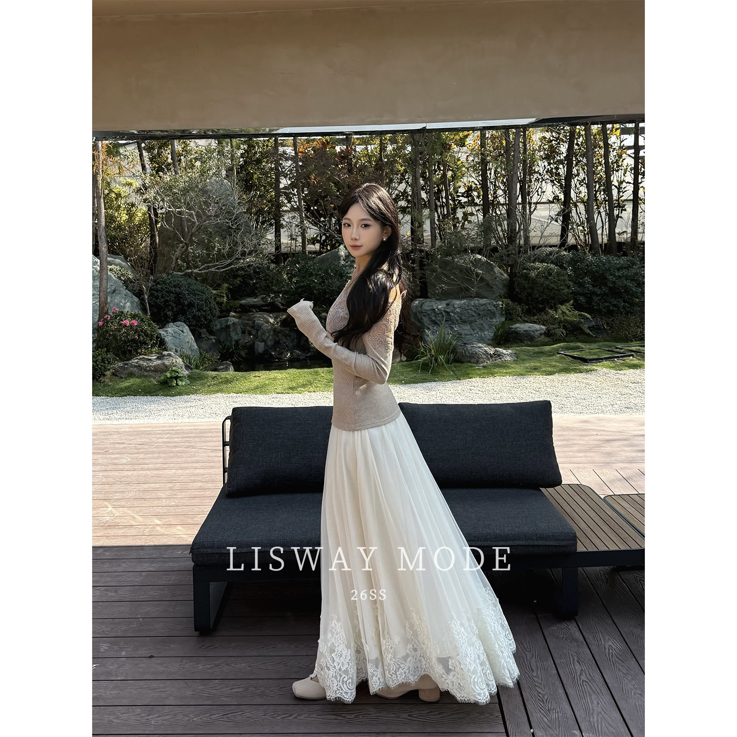LISWAYMODE 【Mulan Evening Fragrance】 3-метровая юбка белая газовая юбка женская ранняя весенняя новая высококачественная длинная юбка