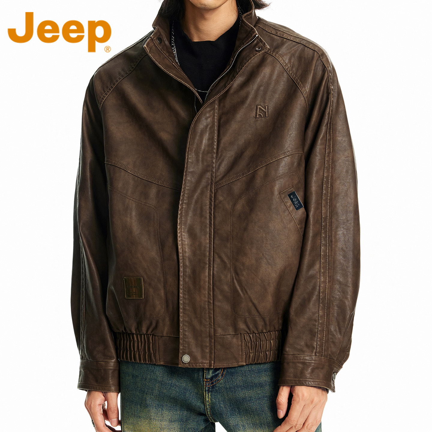 Куртка из искусственной кожи JEEP Jeep Maillard, мужская весенне-осенняя модная брендовая красивая свободная мотоциклетная куртка с воротником-стойкой