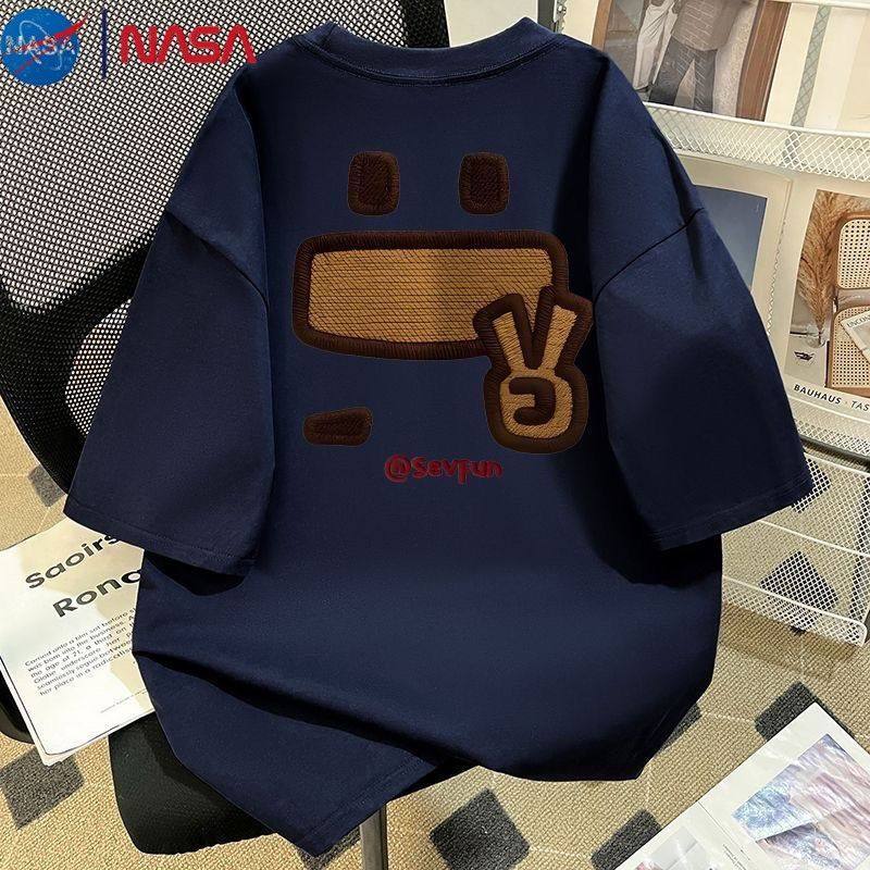 Кобрендовая футболка NASA из 100% хлопка с принтом Biye и короткими рукавами для мужчин и женщин, летние свободные парные топы с короткими рукавами