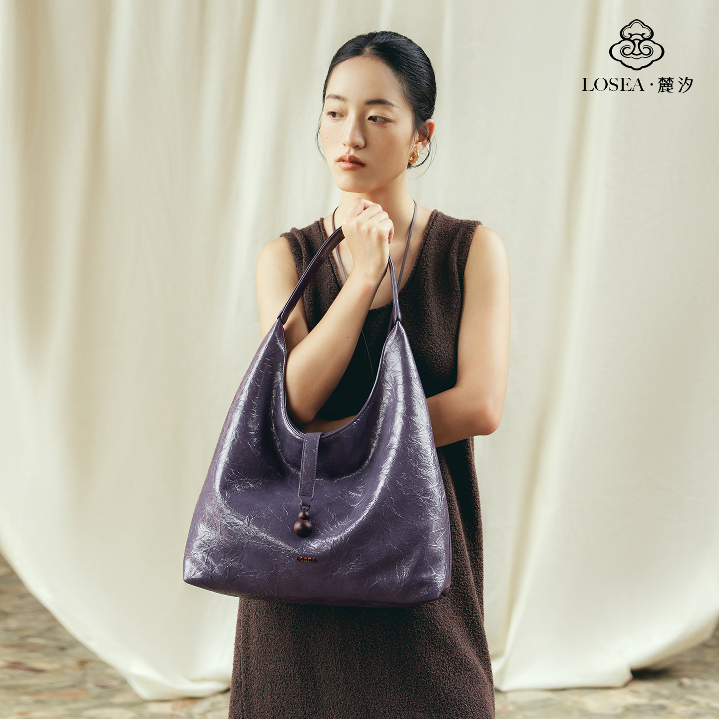 Женская сумка-тоут большой вместительности из масляно-восковой кожи в стиле ретро LOSEA Luxi "Bluestone Tile Platform", новинка 2025 года, женская сумка через плечо