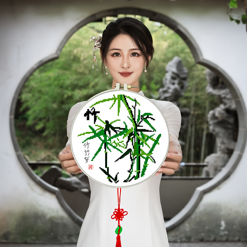 Слива, орхидея, бамбук и хризантема, новинка 2025 года, ручная вышивка крестиком, простая маленькая вышивка нитками с подвеской в виде рамки, веранда гостиной