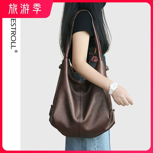 Вместительная и большая весенняя кожаная сумка на одно плечо для отдыха, воловья кожа, из натуральной кожи