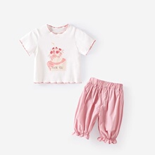 Girls' Summer Set 2024 New Fashionable Children's Clothing Short sleeved Two piece Set for Girls and Babies Summer Thin Clothes