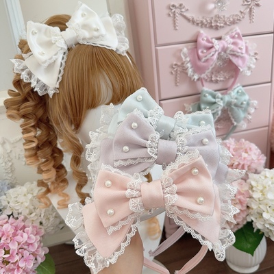taobao agent 【芝士猫手作】原创梦马豌豆花梦中的蝴蝶结lolita小物头饰发箍kc