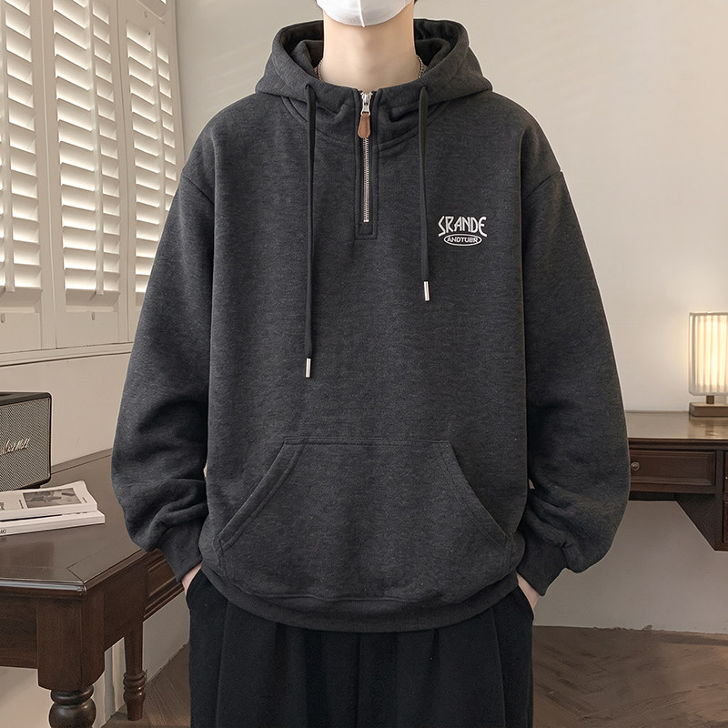 半拉链长袖t恤男孩春秋季新款青少年大童宽松学生连帽卫衣男装潮