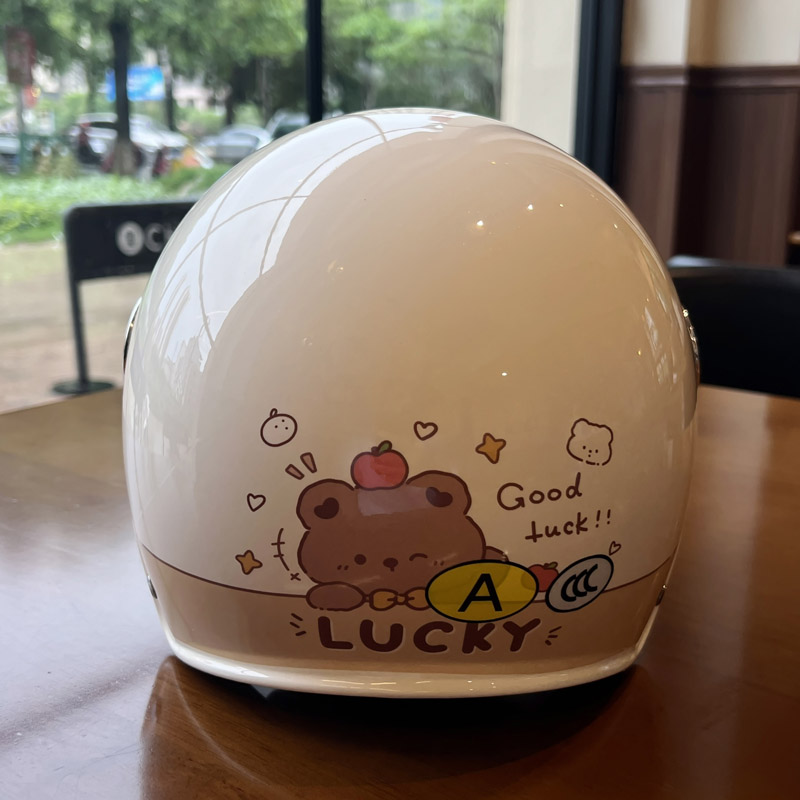 Dual-mirror 3C electric vehicle helmet, cute cartoon design, certified for electric motorcycles...