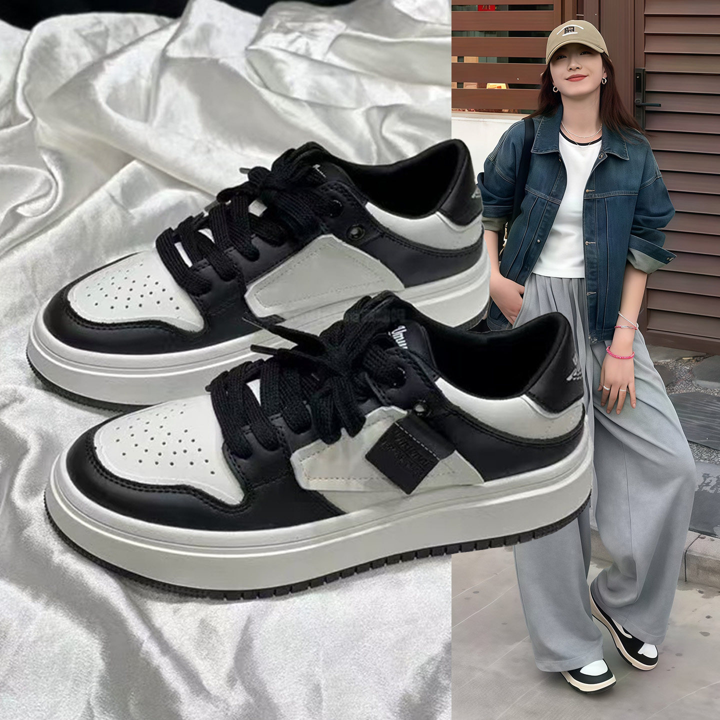 Гонконгская кожаная женская обувь panda white shoes; новинка весны 2026 года; универсальные повседневные кроссовки на толстой подошве; корейская версия подходящей по цвету немецкой спортивной обуви