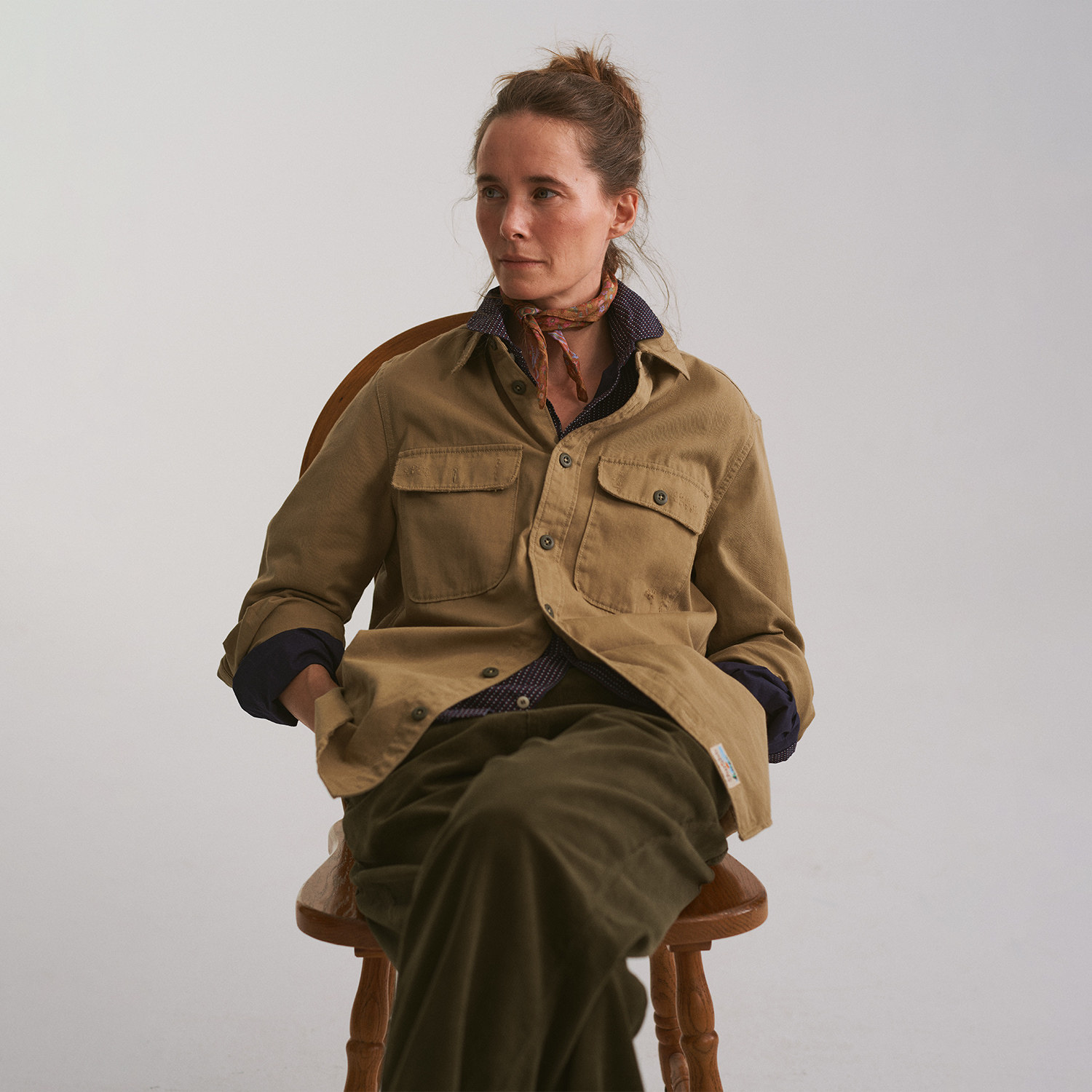 JURIHO Roots & Shoots | Ruaha Heavy Washed Pure Cotton Classic Workwear Long-Sleeve Shirt with Double Arc Patch Pockets