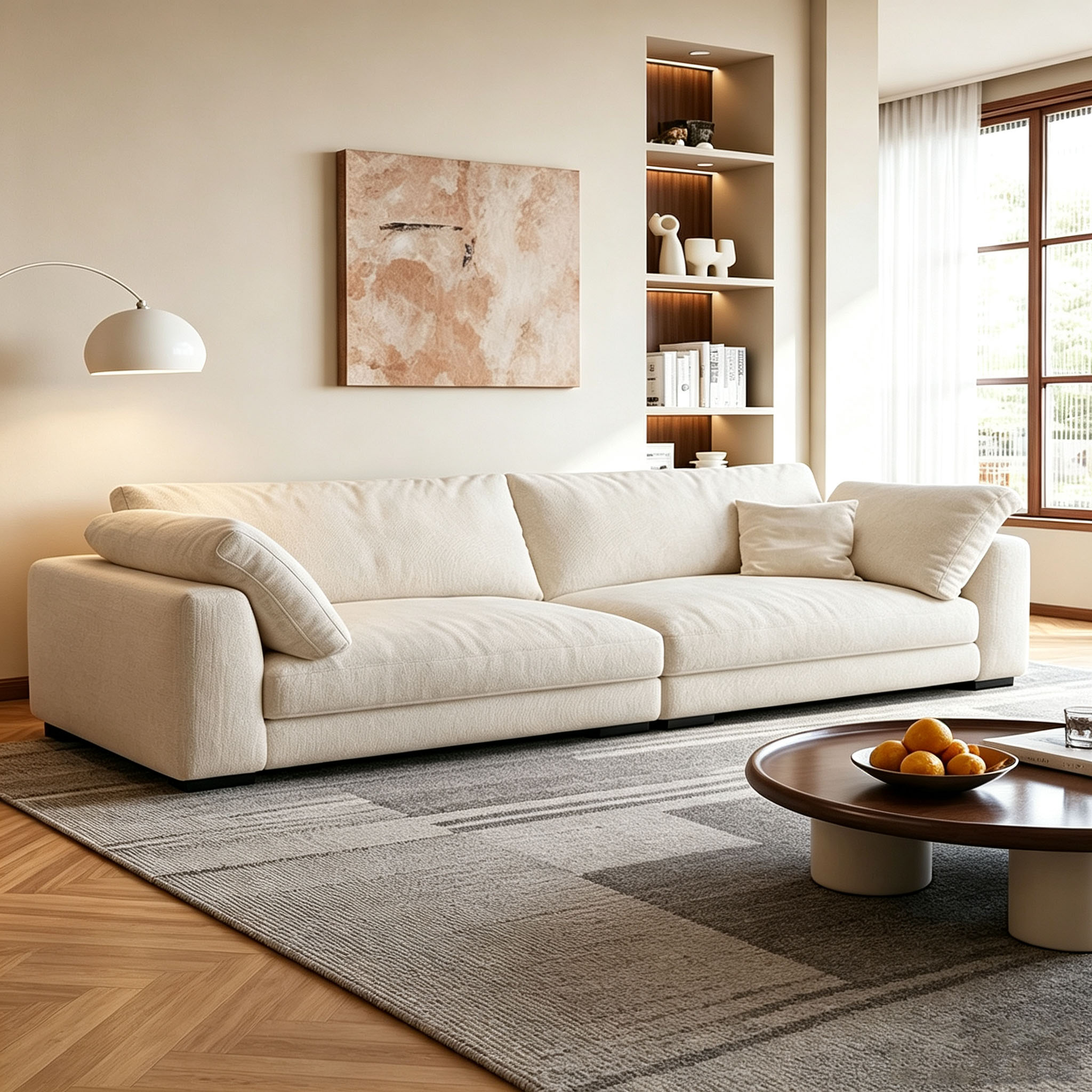Тканевый диван в новом стиле Rhine cream style, арендуемая комната в небольшой квартире, домашняя гостиная, облачная синель из хлопка и льна