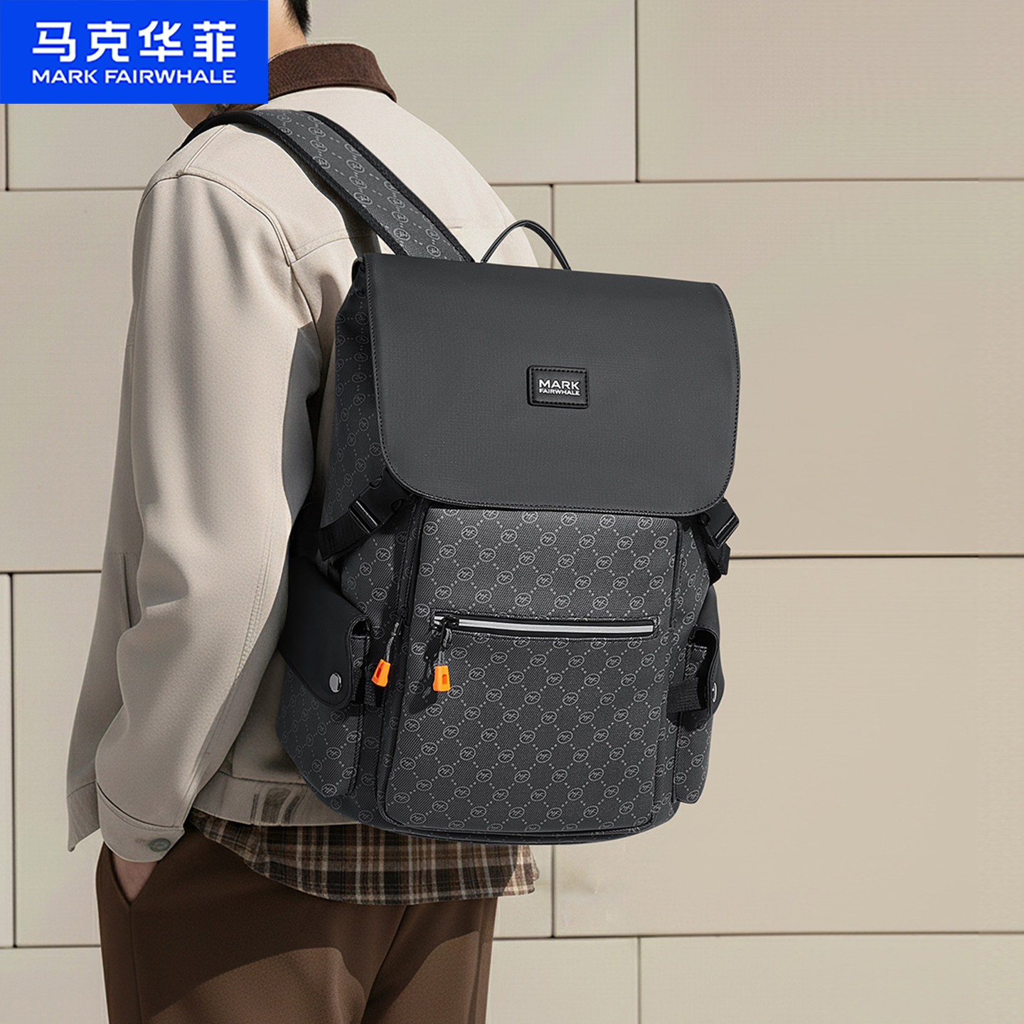 马克华菲双肩包男新款户外休闲大容量背包旅行包女书包通勤电脑包