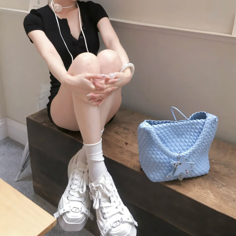 Весенне-летняя тканая сумка оригинального дизайна ECODAY, синяя сумка большой емкости, женская сумка-тоут для поездок на работу на одно плечо