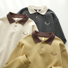 Children's POLO collar sweater, boys and girls' long sleeved T-shirt, contrasting color base shirt, Chinese children's spring and autumn style children's clothing