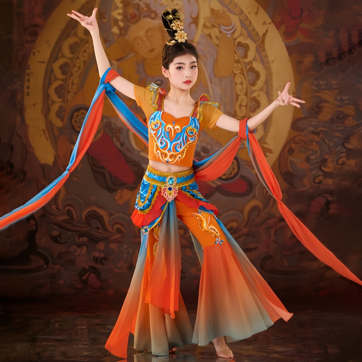 Новый детский музыкальный танцевальный костюм Dunhuang Feitian для классического танца элегантной феи...