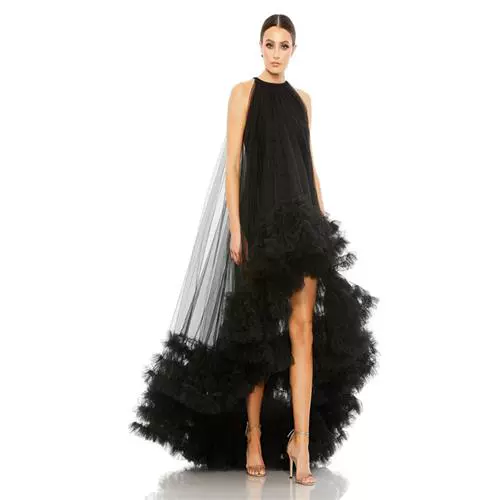 Мода черные высокие низкие макси -платья с низким содержанием тюля на вечеринку для событий