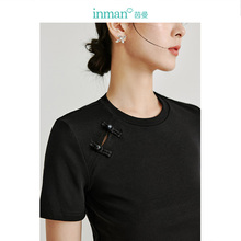 New Chinese style button up short sleeved t-shirt for women in the summer of 2024, new Chinese style unique front shoulder slimming short top