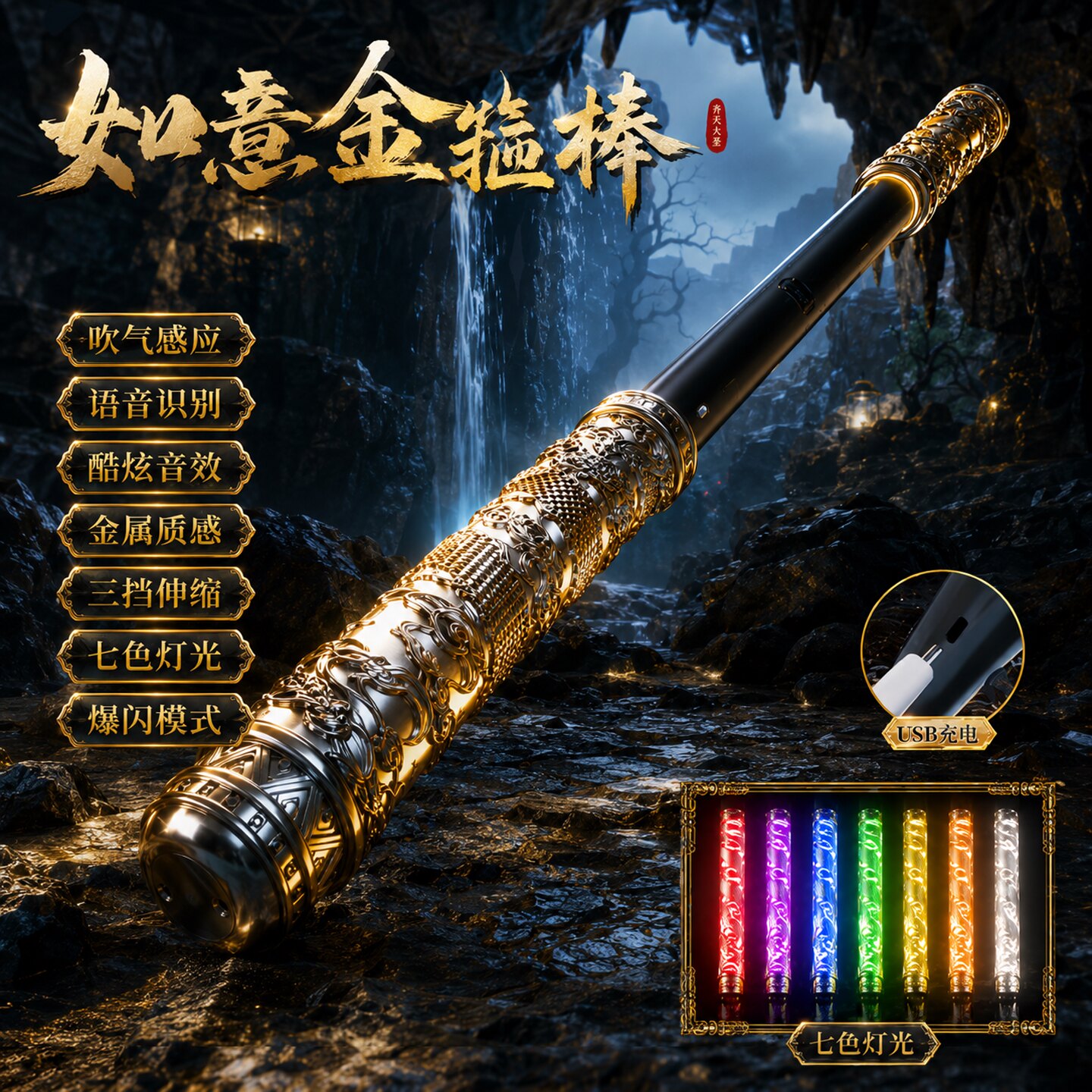 Новая автоматическая выдвижная детская игрушка Ruyi golden cubgel, подарок на день рождения мальчику с голосовой активацией, Король обезьян