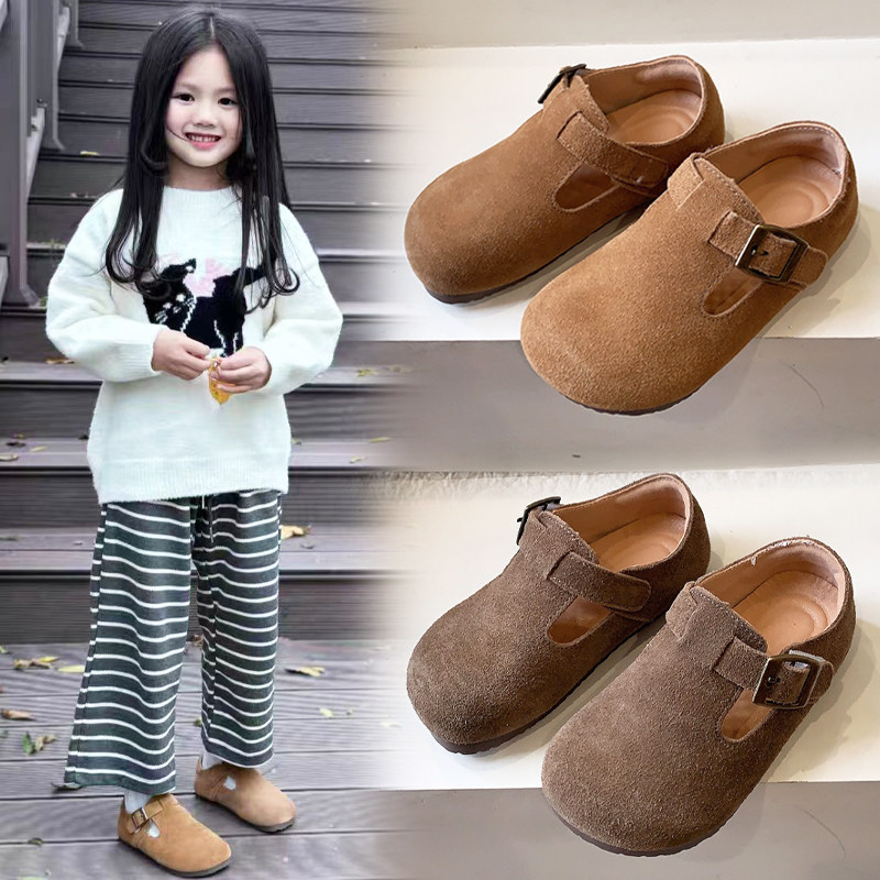 Детская обувь Birkenstock, новинка весны и осени 2026 года, обувь для девочек, кожаная обувь для мальчиков, осенние тонкие туфли, детская обувь в горошек, кожа