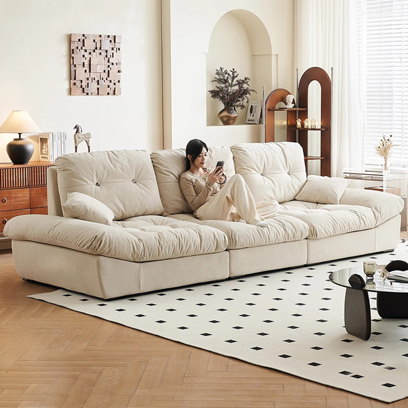 Helen Xiannu Yunduo sofa adjustable backrest ultra-deep sitting wide French cream living room cat scratch fabric sofa