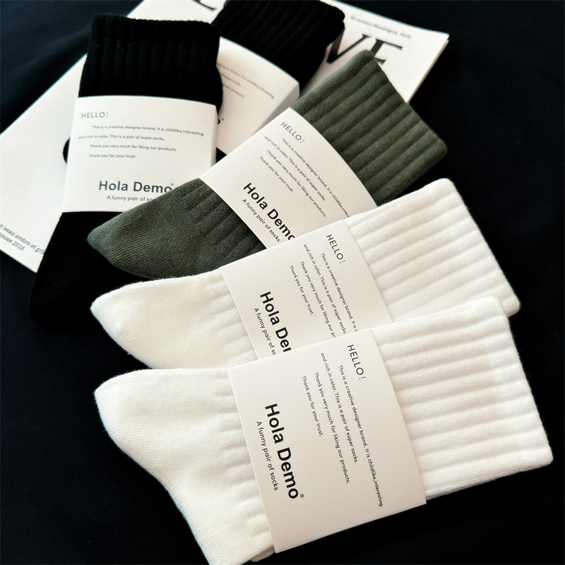 Mr. Kira socks mens mid-tube socks solid color cotton autumn and winter thickened mens socks towel bottom sports mens stockings