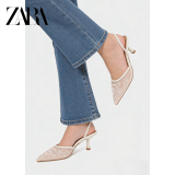 Женская обувь ZARA; новинка 2026 года; цвет шампанского; национальный стиль; вышитые сетчатые босоножки на высоком остром каблуке-шпильке с острым носком; свадебные туфли