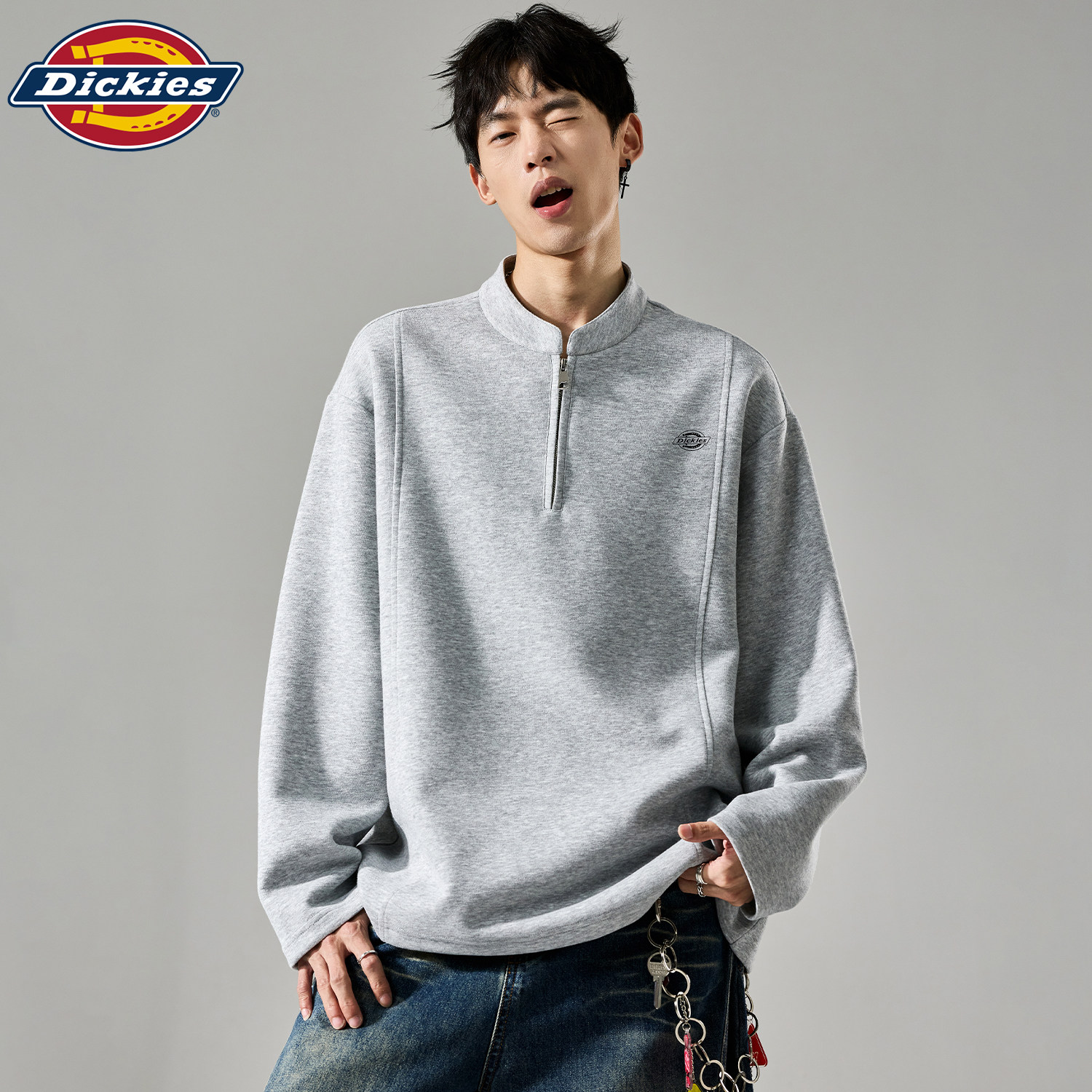 Dickies/ тяжелый свитер, мужская осенняя свободная футболка с длинными рукавами, бренд tide, универсальный топ, американская куртка на цепочке