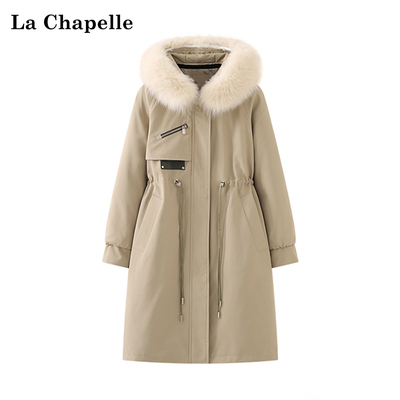 La Chapelle хаки, с капюшоном, большим меховым воротником, съемной внутренней длинной паркой со шнурком, женская зимняя новая мода